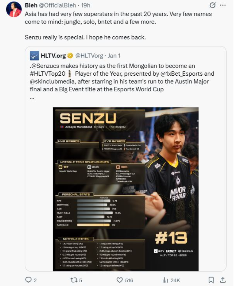 Шинжээч Bleh: Senzu бол Азийн түүхэн дэх цөөхөн супер оддын нэг