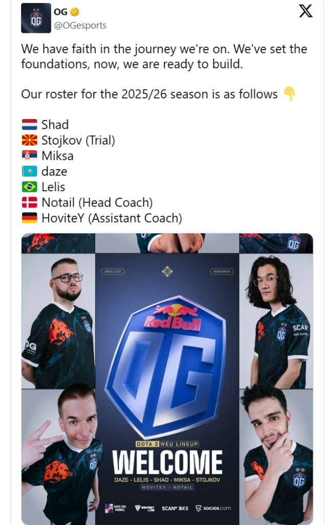 OG баг шинэчлэгдсэн Dota 2 бүрэлдэхүүнээ танилцууллаа 2 OG баг шинэчлэгдсэн Dota 2 бүрэлдэхүүнээ танилцууллаа