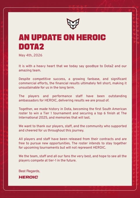 HEROIC байгууллага Dota 2-ын мэргэжлийн тавцанг орхиж байгаагаа зарлалаа 2 HEROIC